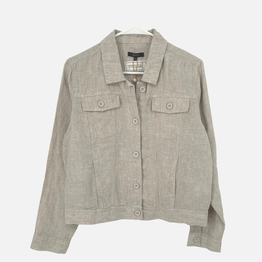 Quince Womens 100% European Linen Trucker Jacket Oatmeal Beige Size M NWT